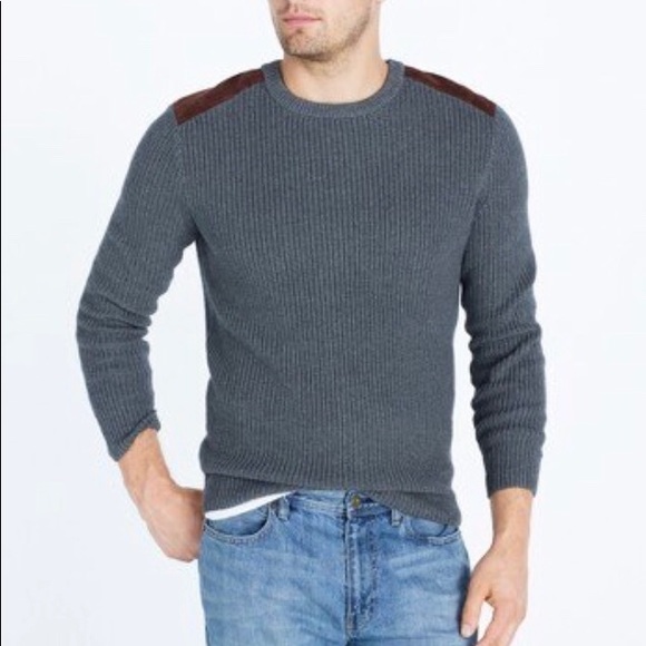 J. Crew Sweaters | J. Crew Mens Leather Shoulder Patch Gray Sweater | Color: Gray | Size: See Descriptions | Notablethreads's Closet
